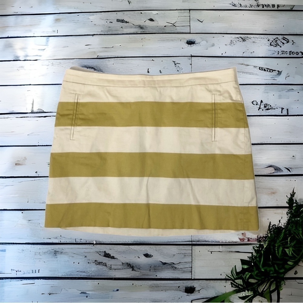 J.Crew Tan Chartreuse Striped Mini Skirt Sz 10
